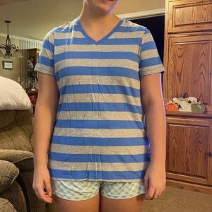 Faded Glory Blue and Gray Striped Short Sleeve Tee